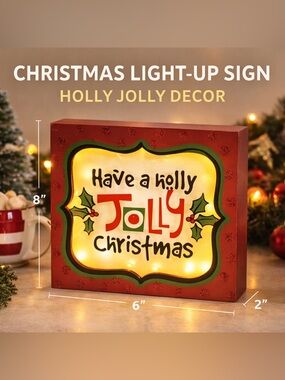 Light Up “Have a Holly Jolly Christmas” Wooden Wall Sign Decor
